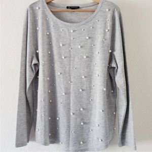Large INC Grey Sweater with Pearls